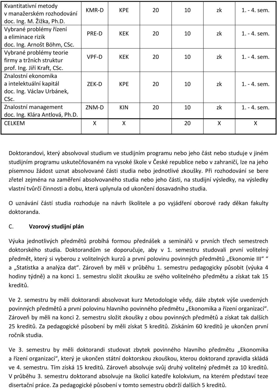 Znalostní management ZNM-D KIN 20 10 zk 1. - 4. sem. doc. Ing.