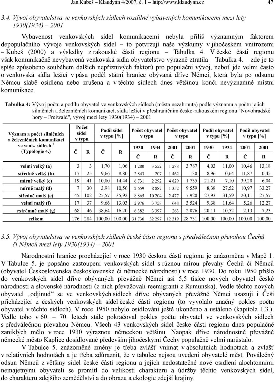 V české části regionu však komunikačně nevybavená venkovská sídla obyvatelstvo výrazně ztratila Tabulka 4.