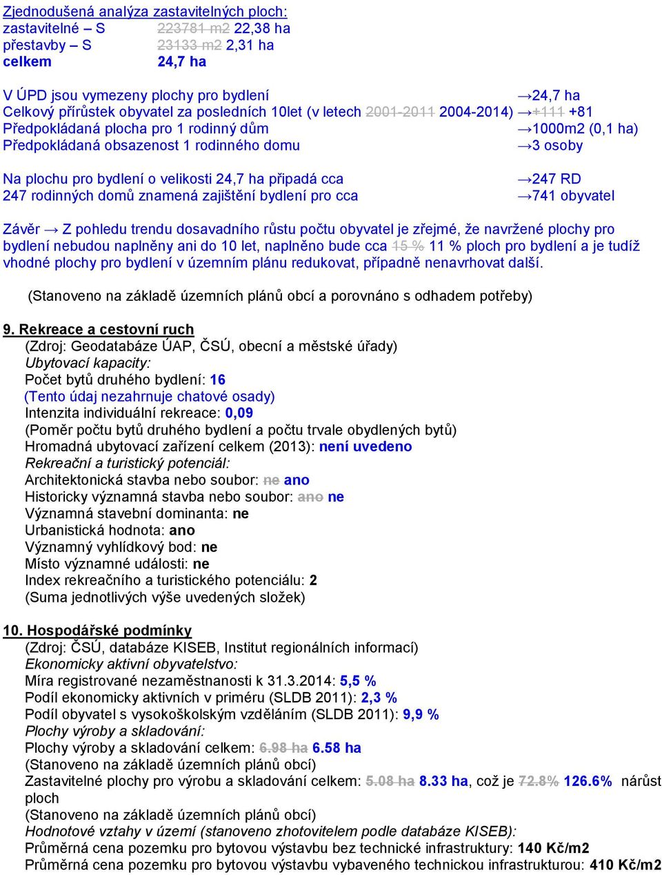 24,7 ha připadá cca 247 RD 247 rodinných domů znamená zajištění bydlení pro cca 741 obyvatel Závěr Z pohledu trendu dosavadního růstu počtu obyvatel je zřejmé, že navržené plochy pro bydlení nebudou