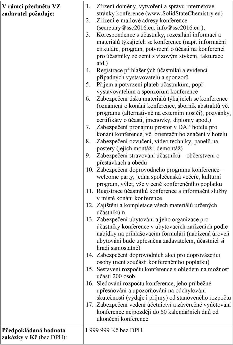 informační cirkuláře, program, potvrzení o účasti na konferenci pro účastníky ze zemí s vízovým stykem, fakturace atd.) 4.