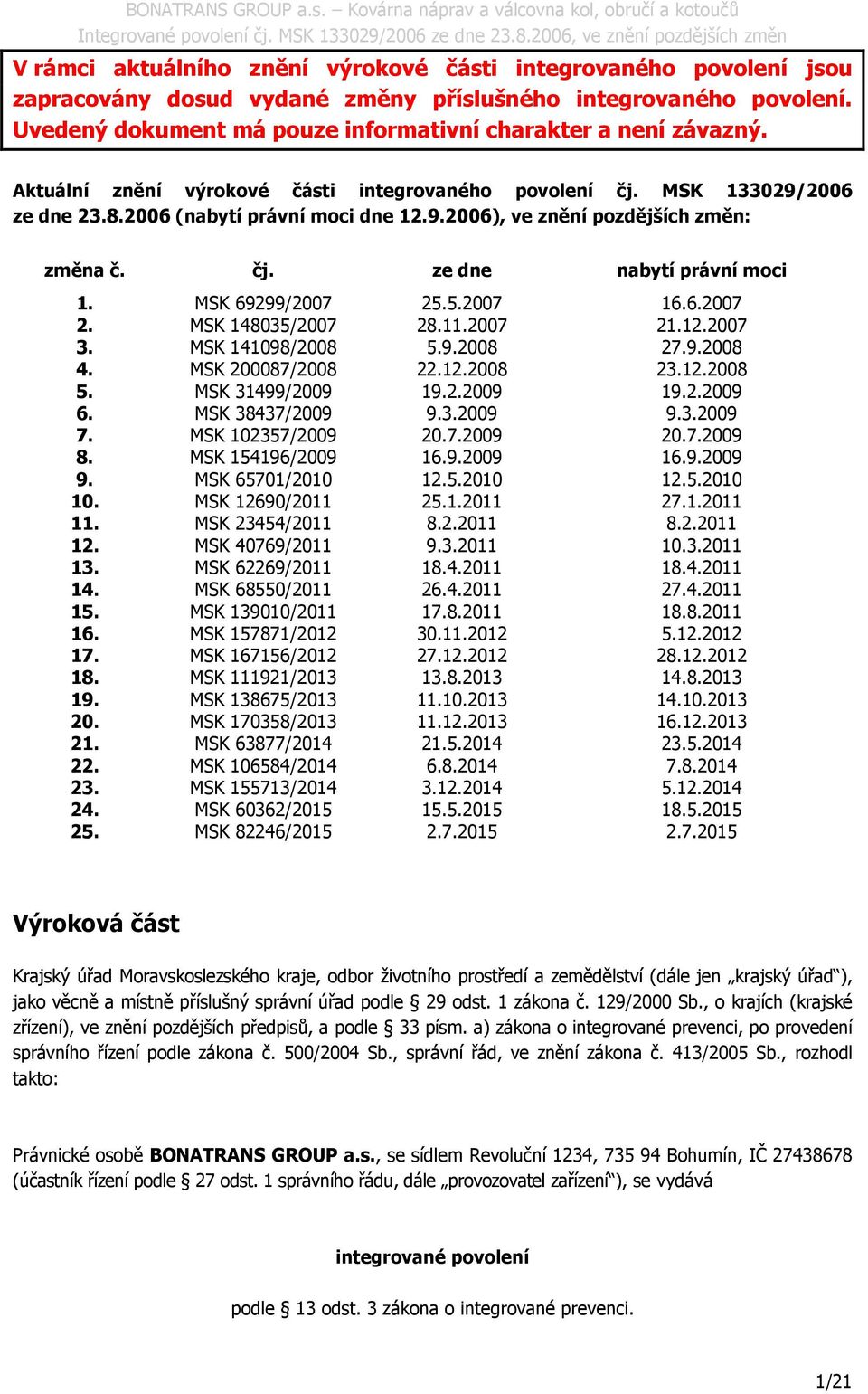 MSK 69299/2007 25.5.2007 16.6.2007 2. MSK 148035/2007 28.11.2007 21.12.2007 3. MSK 141098/2008 5.9.2008 27.9.2008 4. MSK 200087/2008 22.12.2008 23.12.2008 5. MSK 31499/2009 19.2.2009 19.2.2009 6.