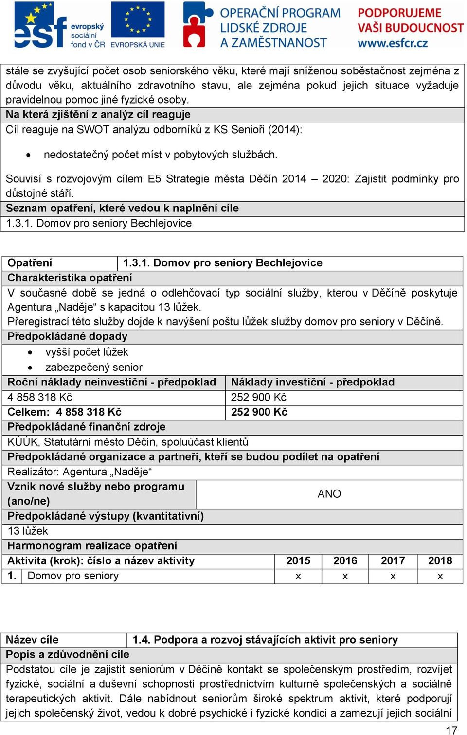 Souvisí s rozvojovým cílem E5 Strategie města Děčín 2014