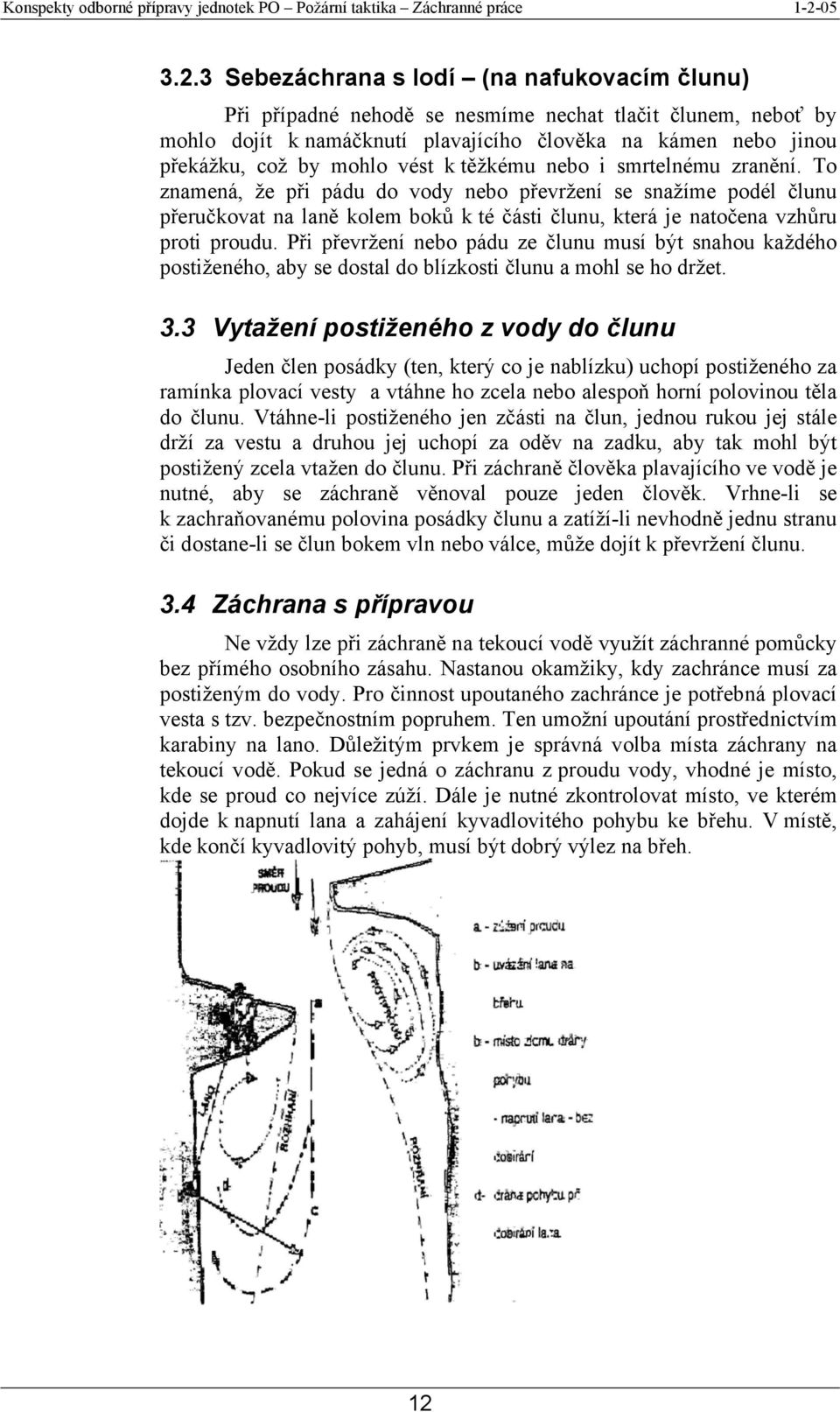 Při převržení nebo pádu ze člunu musí být snahou každého postiženého, aby se dostal do blízkosti člunu a mohl se ho držet. 3.