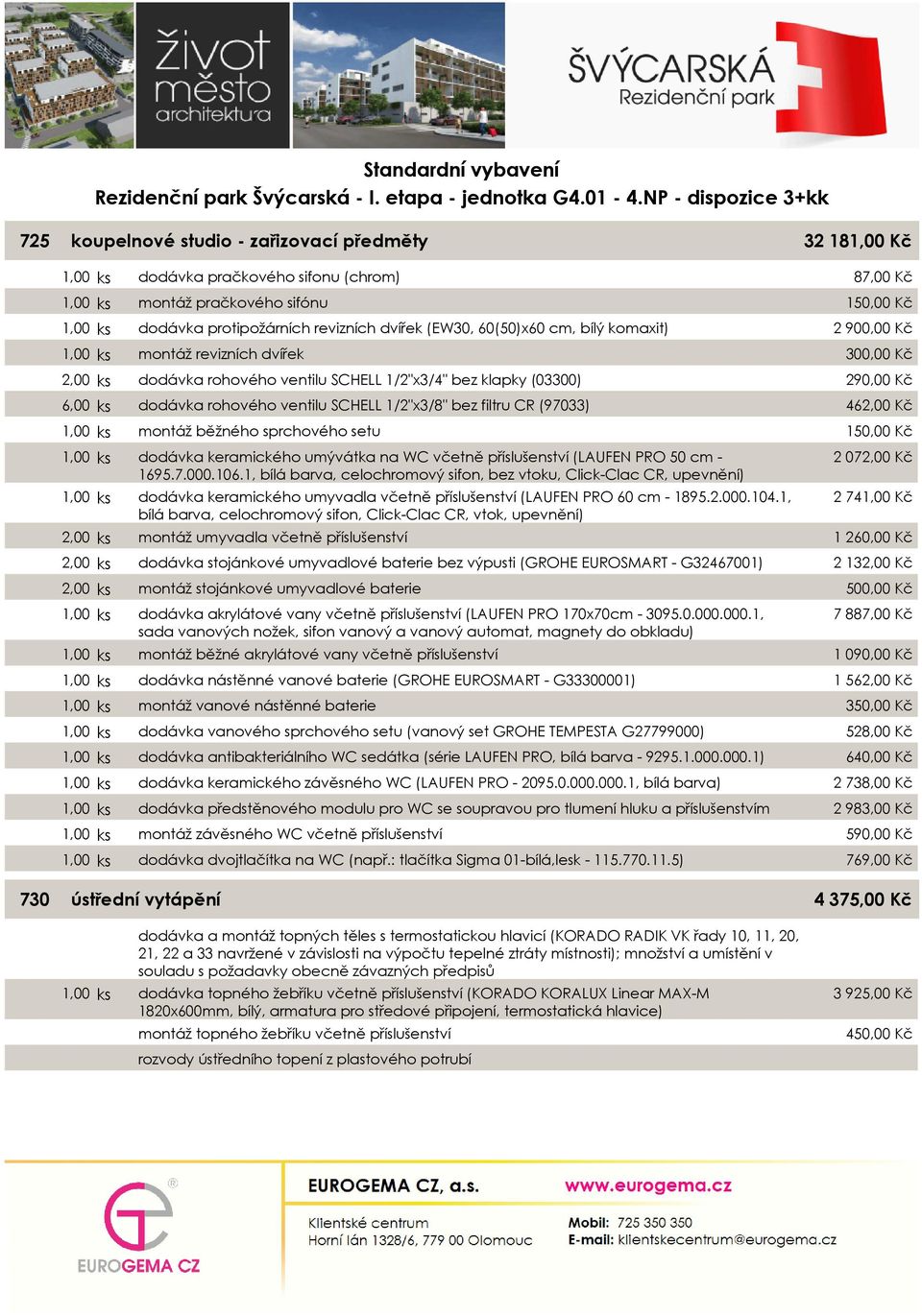 běžného sprchového setu 1,00 ks dodávka keramického umývátka na WC včetně příslušenství (LAUFEN PRO 50 cm - 1695.7.000.106.