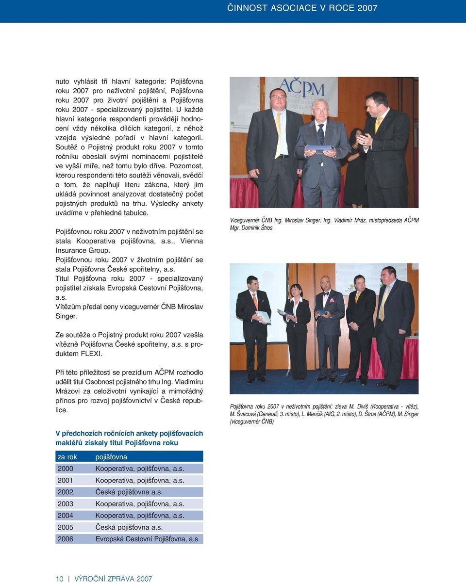 Soutěž o Pojistný produkt roku 2007 v tomto ročníku obeslali svými nominacemi pojistitelé ve vyšší míře, než tomu bylo dříve.