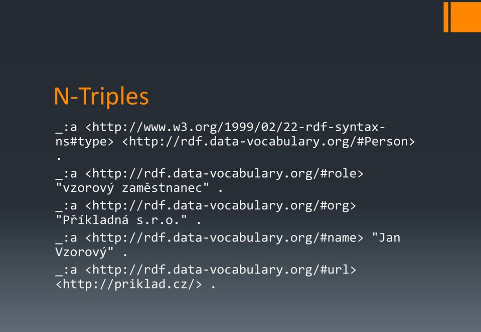 _:a <http://rdf.data-vocabulary.org/#org> "Příkladná s.r.o.". _:a <http://rdf.
