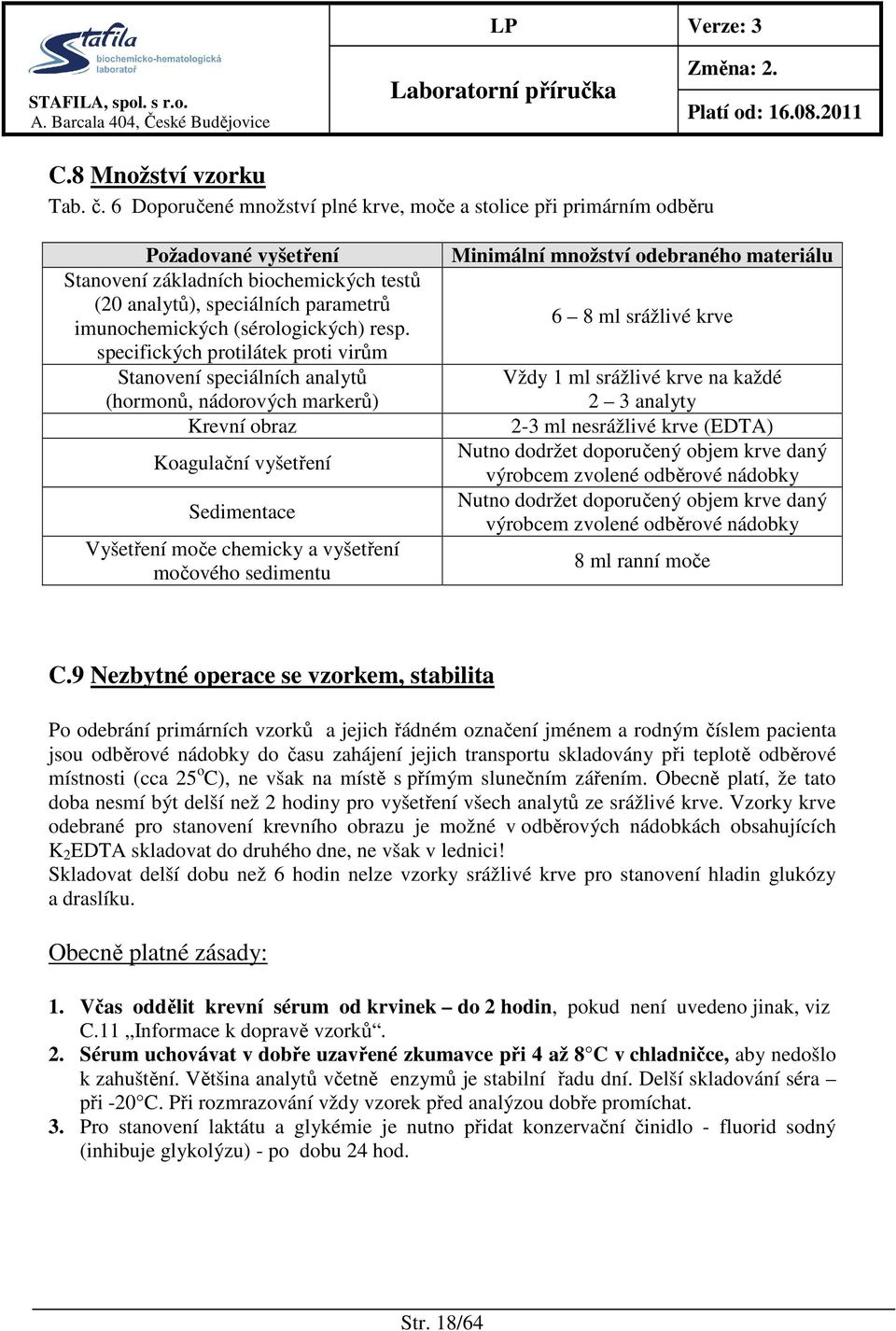 resp. specifických protilátek proti virům Stanovení speciálních analytů (hormonů, nádorových markerů) Krevní obraz Koagulační vyšetření Sedimentace Vyšetření moče chemicky a vyšetření močového