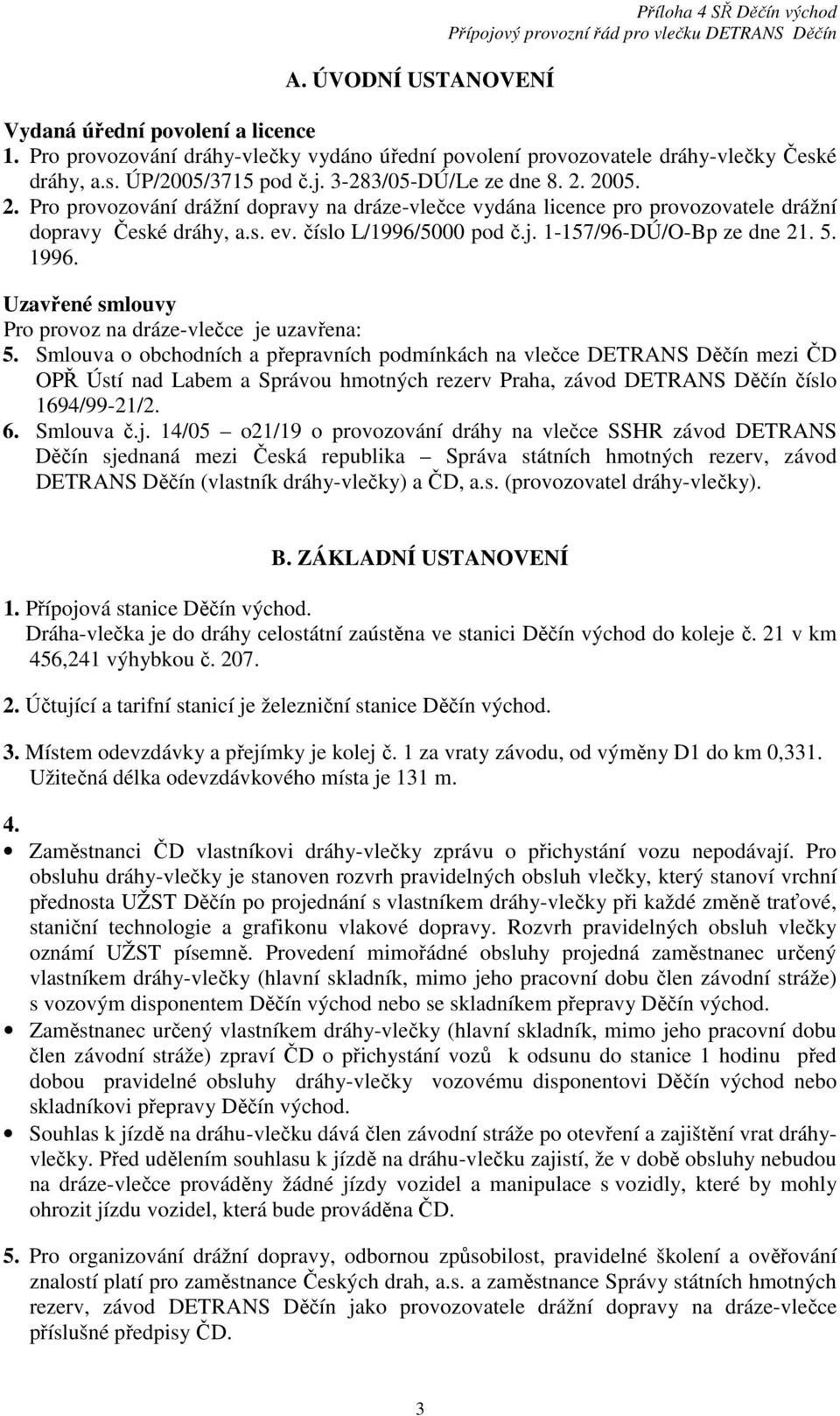 5. 1996. Uzavřené smlouvy Pro provoz na dráze-vlečce je uzavřena: 5.