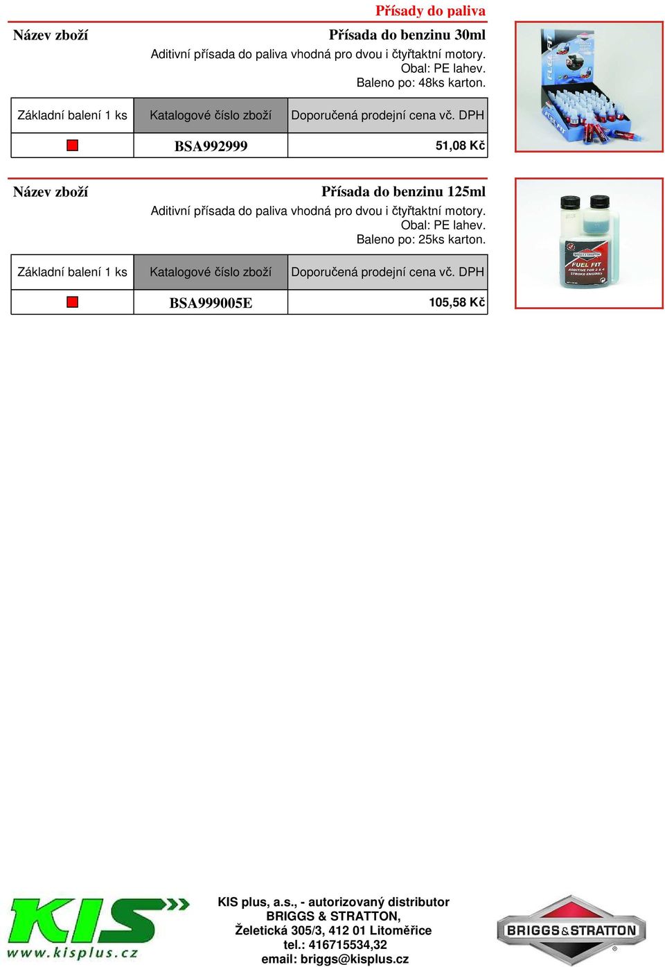 BSA992999 51,08 Kč Přísada do benzinu 125ml Aditivní přísada do paliva vhodná