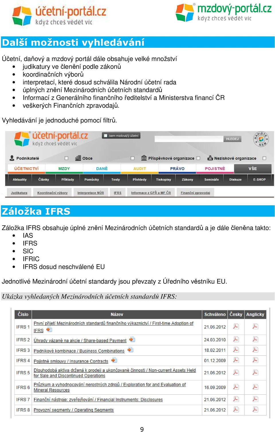 Finančních zpravodajů. Vyhledávání je jednoduché pomocí filtrů.