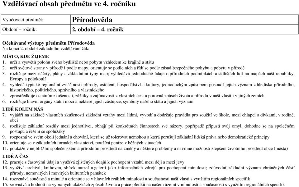 určí světové strany v přírodě i podle mapy, orientuje se podle nich a řídí se podle zásad bezpečného pohybu a pobytu v přírodě 3.