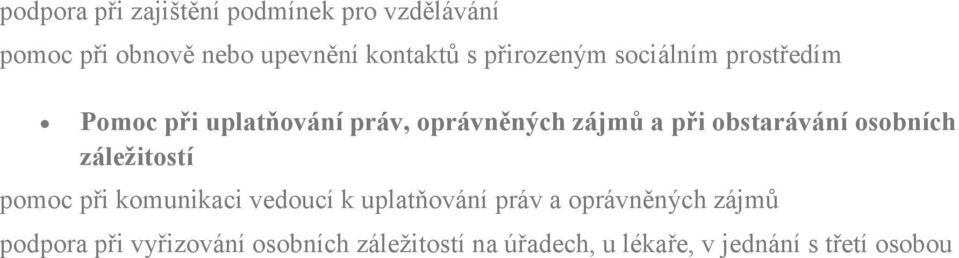 obstarávání osobních záležitostí pomoc při komunikaci vedoucí k uplatňování práv a