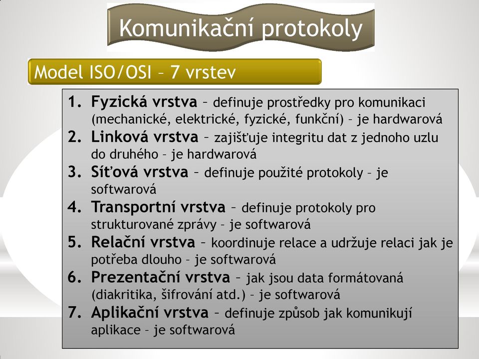 Transportní vrstva definuje protokoly pro strukturované zprávy je softwarová 5.