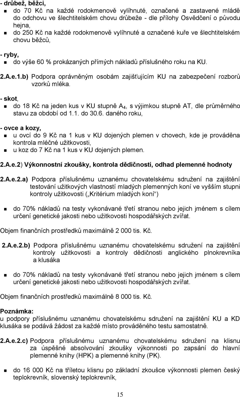 b) Podpora oprávněným osobám zajišťujícím KU na zabezpečení rozborů vzorků mléka. - skot, do 18 Kč na jeden kus v KU stupně A 4, s výjimkou stupně AT, dle průměrného stavu za období od 1.1. do 30.6.