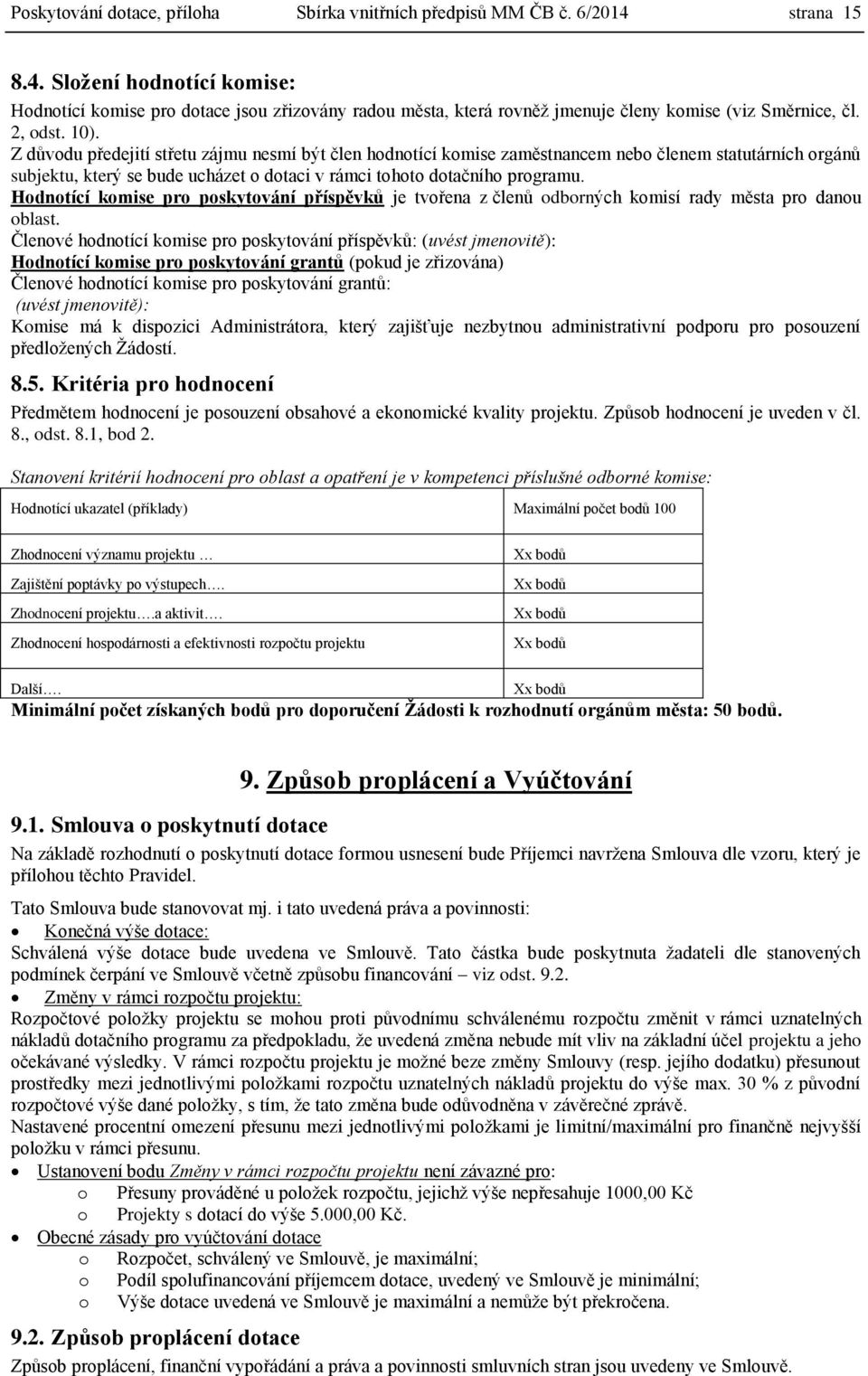 Z důvodu předejití střetu zájmu nesmí být člen hodnotící komise zaměstnancem nebo členem statutárních orgánů subjektu, který se bude ucházet o dotaci v rámci tohoto dotačního programu.
