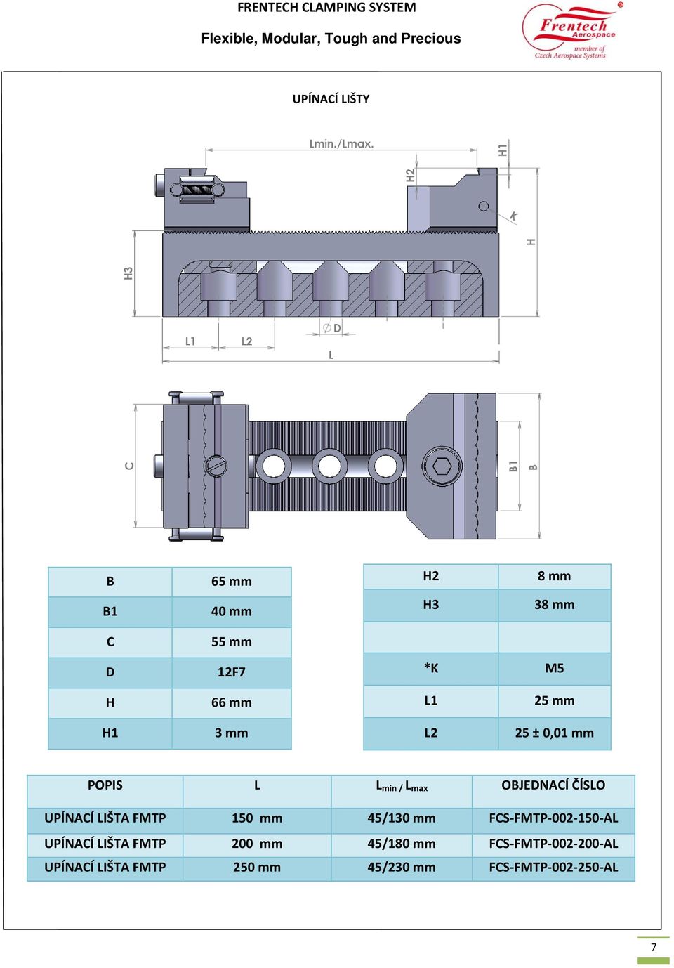 LIŠTA FMTP 150 mm 45/130 mm FCS FMTP 002 150 AL UPÍNACÍ LIŠTA FMTP 200 mm