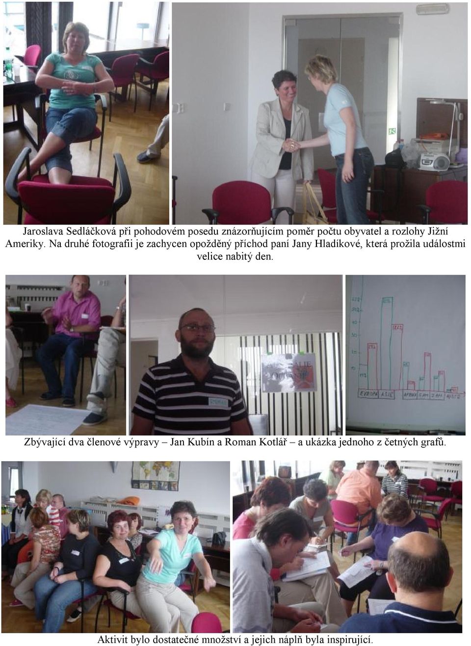 Na druhé fotografii je zachycen opožděný příchod paní Jany Hladíkové, která prožila