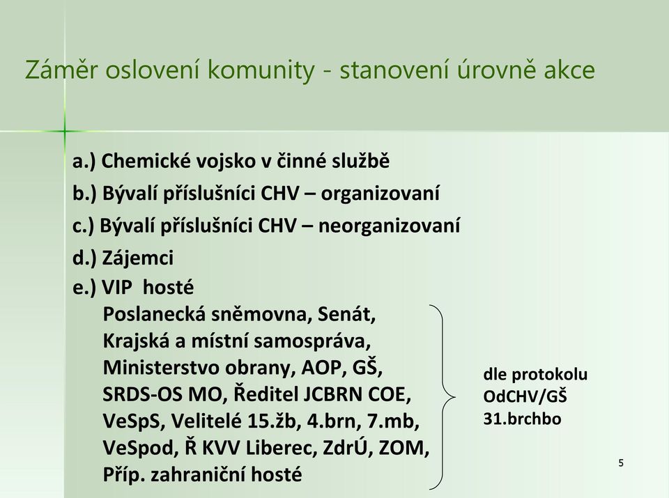 ) VIP hosté Poslanecká sněmovna, Senát, Krajská a místní samospráva, Ministerstvo obrany, AOP, GŠ, SRDS-OS