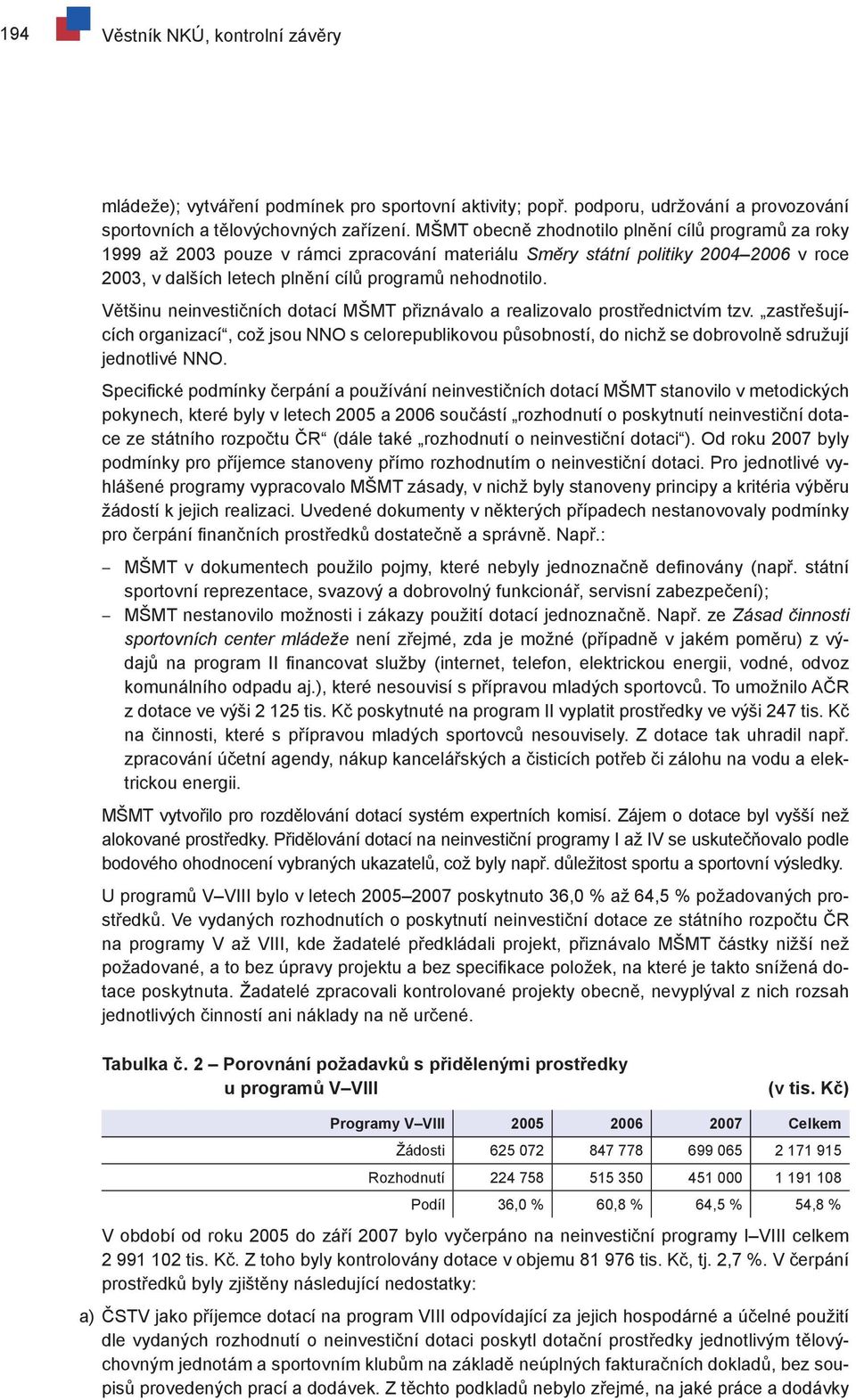 Většinu neinvestičních dotací MŠMT přiznávalo a realizovalo prostřednictvím tzv. zastřešujících organizací, což jsou NNO s celorepublikovou působností, do nichž se dobrovolně sdružují jednotlivé NNO.