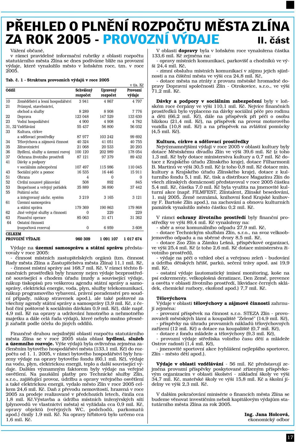 v roce 2005. Tab. č. 1 - Struktura provozních výdajů v roce 2005 v tis.