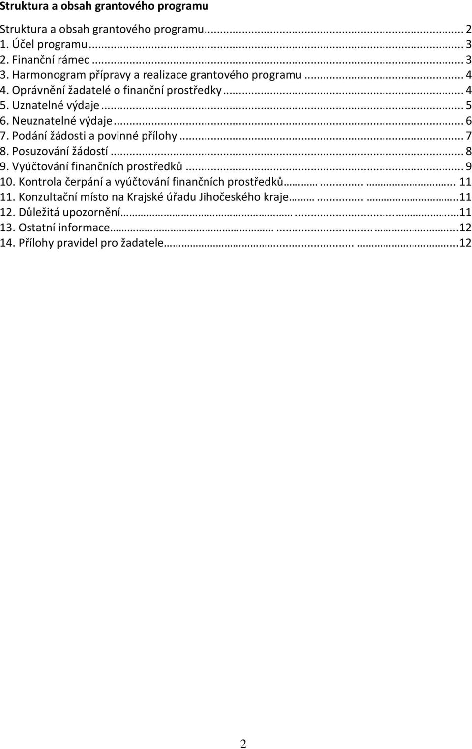 .. 6 7. Podání žádosti a povinné přílohy... 7 8. Posuzování žádostí... 8 9. Vyúčtování finančních prostředků... 9 10.