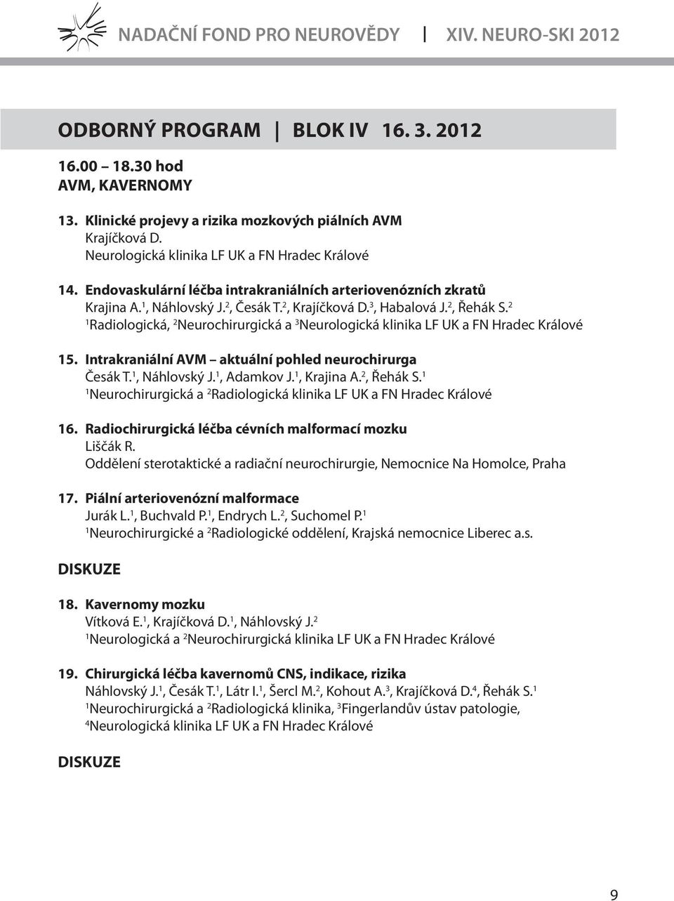 Intrakraniální AVM aktuální pohled neurochirurga Česák T., Náhlovský J., Adamkov J., Krajina A. 2, Řehák S. Neurochirurgická a 2 Radiologická klinika LF UK a FN Hradec Králové 6.