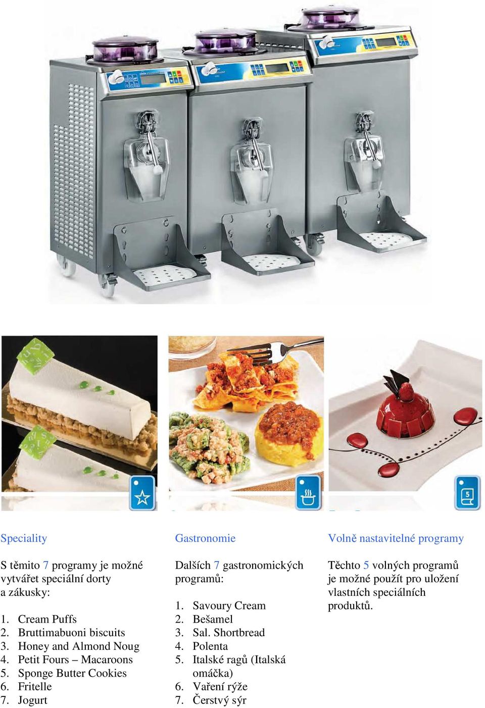 Jogurt Gastronomie Dalších 7 gastronomických programů: 1. Savoury Cream 2. Bešamel 3. Sal. Shortbread 4. Polenta 5.