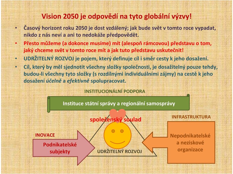 UDRŽITELNÝ ROZVOJ je pojem, který definuje cíl i směr cesty k jeho dosažení.
