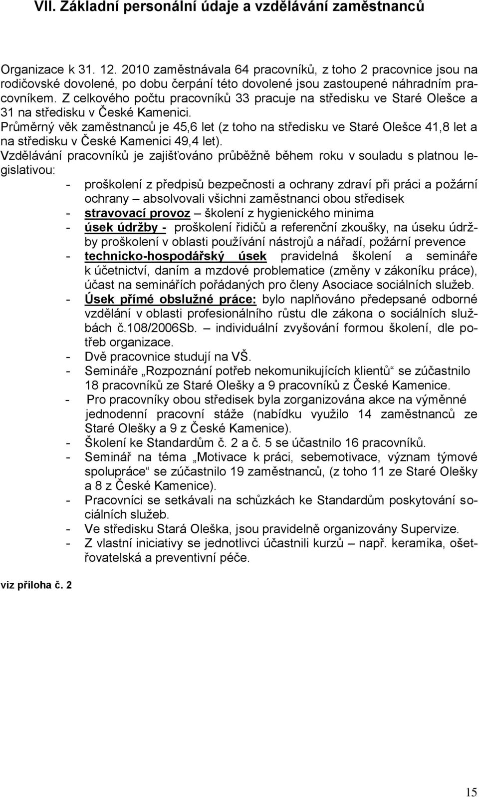 Z celkového počtu pracovníků 33 pracuje na středisku ve Staré Olešce a 31 na středisku v České Kamenici.