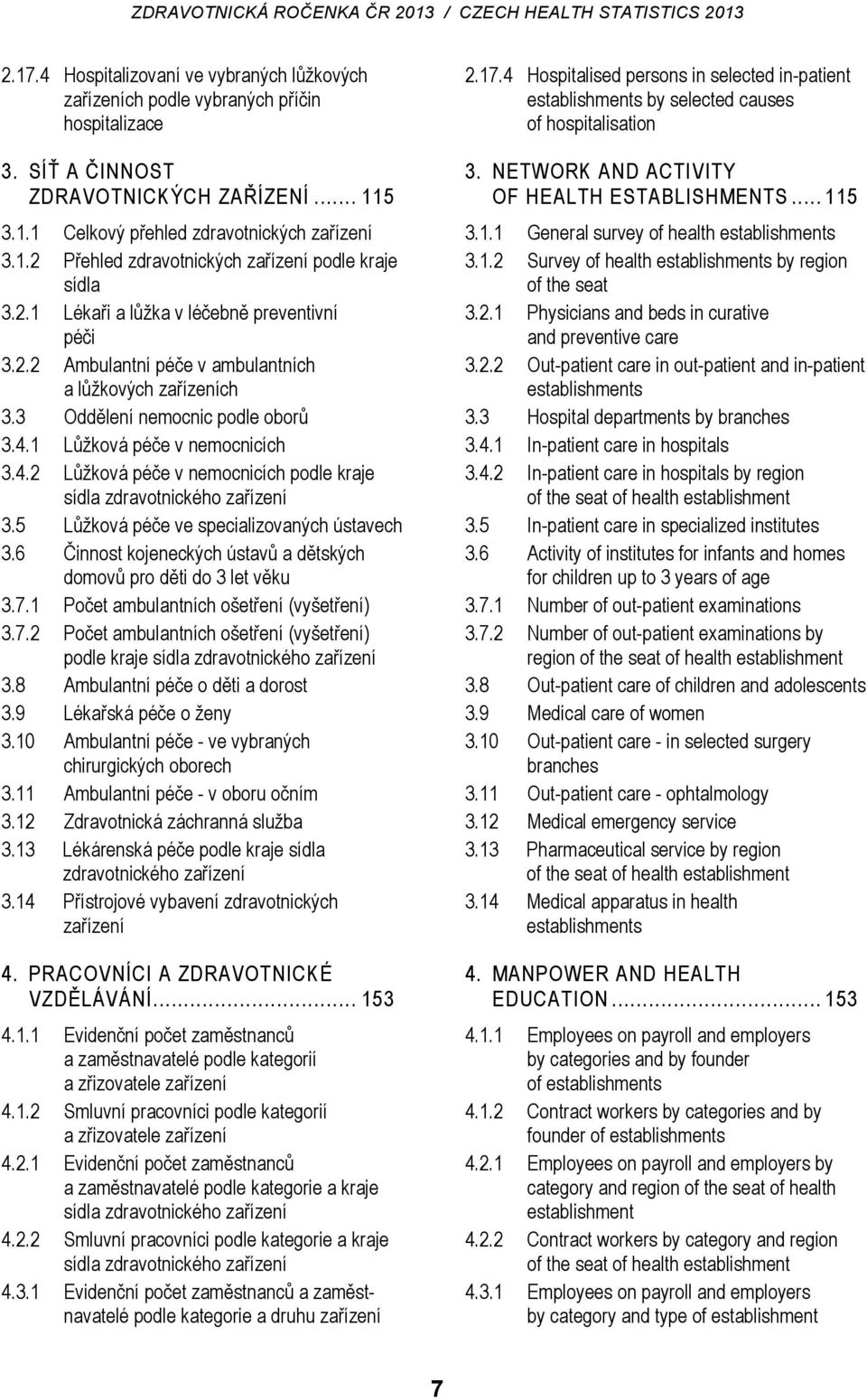 1 Lůžková péče v nemocnicích 3.4.2 Lůžková péče v nemocnicích podle kraje sídla zdravotnického zařízení 3.5 Lůžková péče ve specializovaných ústavech 3.