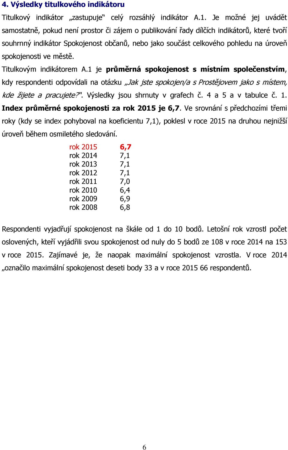 spokojenosti ve městě. Titulkovým indikátorem A.