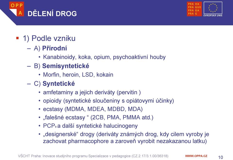 opiátovymi účinky) ecstasy (MDMA, MDEA, MDBD, MDA) falešné ecstasy (2CB, PMA, PMMA atd.