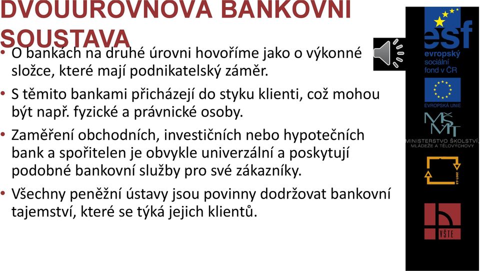 Zaměření obchodních, investičních nebo hypotečních bank a spořitelen je obvykle univerzální a poskytují podobné