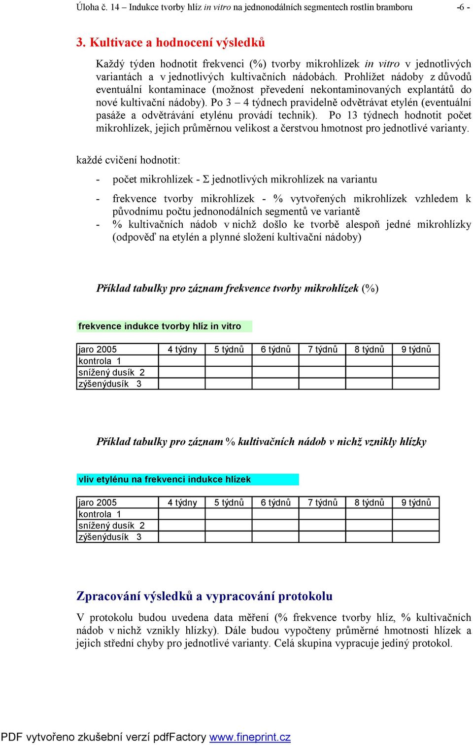 Prohlížet nádoby z důvodů eventuální kontaminace (možnost převedení nekontaminovaných explantátů do nové kultivační nádoby).