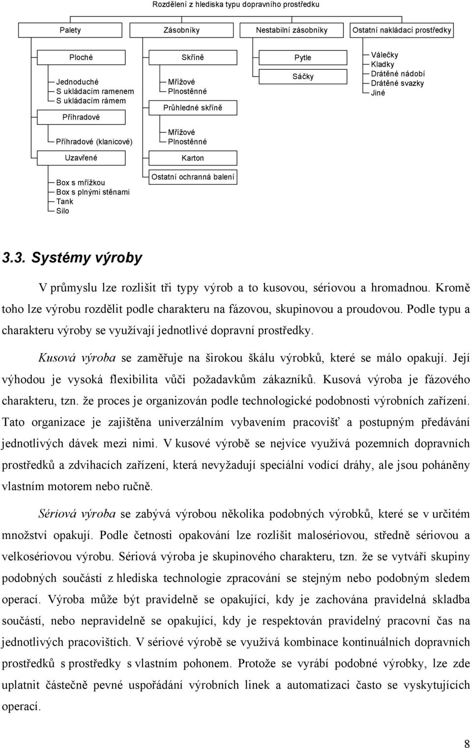 Ostatní ochranná balení 3.3. Systémy výroby V průmyslu lze rozlišit tři typy výrob a to kusovou, sériovou a hromadnou.