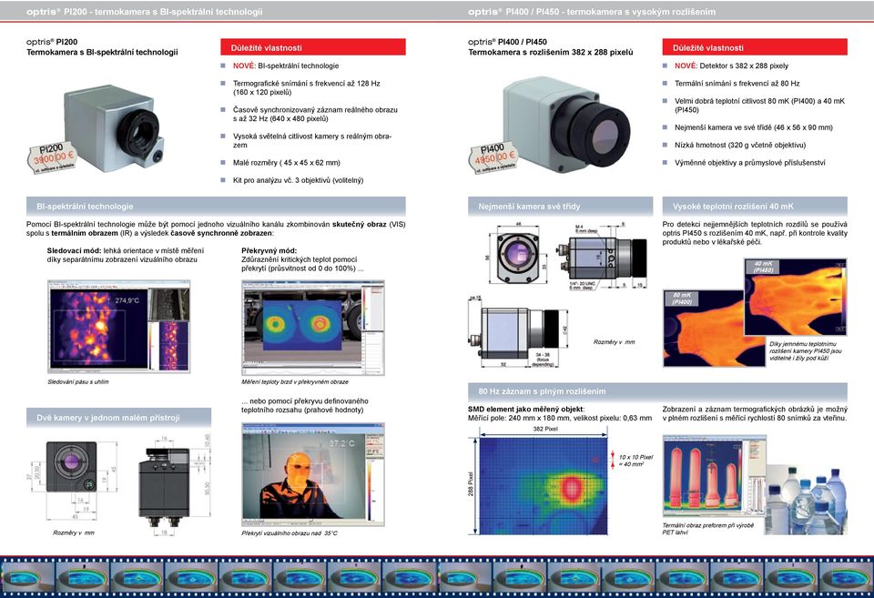 Časově synchronizovaný záznam reálného obrazu s až 32 Hz (640 x 480 pixelů) Vysoká světelná citlivost kamery s reálným obrazem Termální snímání s frekvencí až 80 Hz Velmi dobrá teplotní citlivost 80