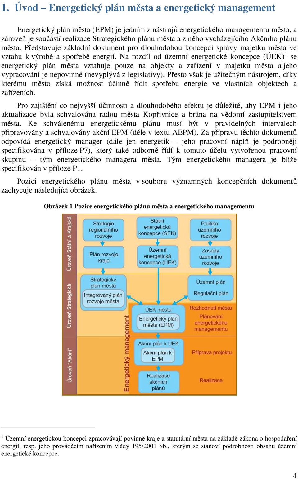 Na rozdíl od územní energetické koncepce (ÚEK) 1 se energetický plán města vztahuje pouze na objekty a zařízení v majetku města a jeho vypracování je nepovinné (nevyplývá z legislativy).