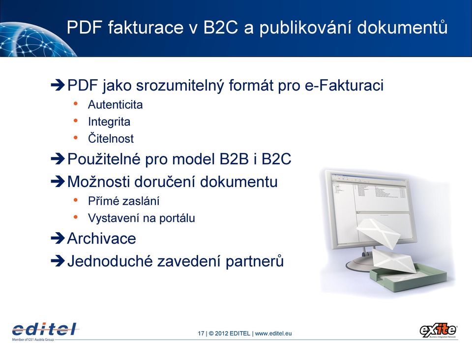 model B2B i B2C Možnosti doručení dokumentu Přímé zaslání Vystavení na