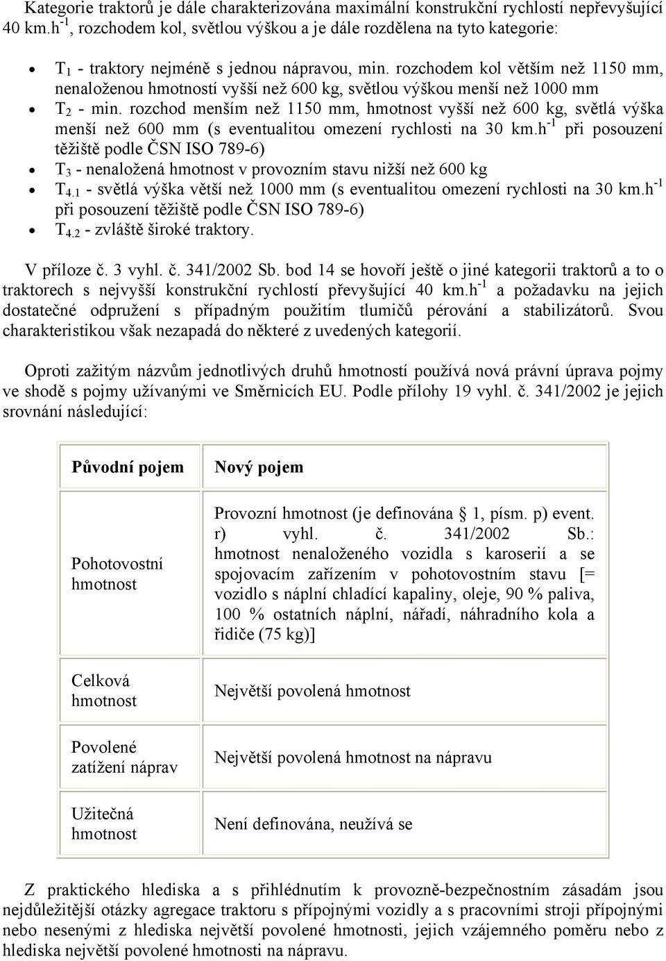 rozchodem kol větším než 1150 mm, nenaloženou hmotností vyšší než 600 kg, světlou výškou menší než 1000 mm T 2 - min.