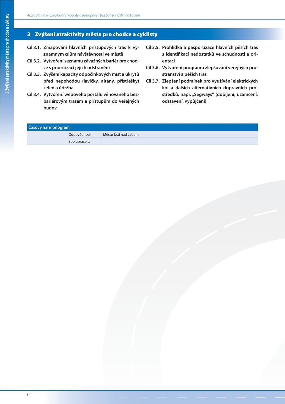 4. Vytvření webvéh prtálu věnvanéh bezbariérvým trasám a přístupům d veřejných budv Cíl 3.5. Prhlídka a pasprtizace hlavních pěších tras s identifikací nedstatků ve schůdnsti a rientaci Cíl 3.6.