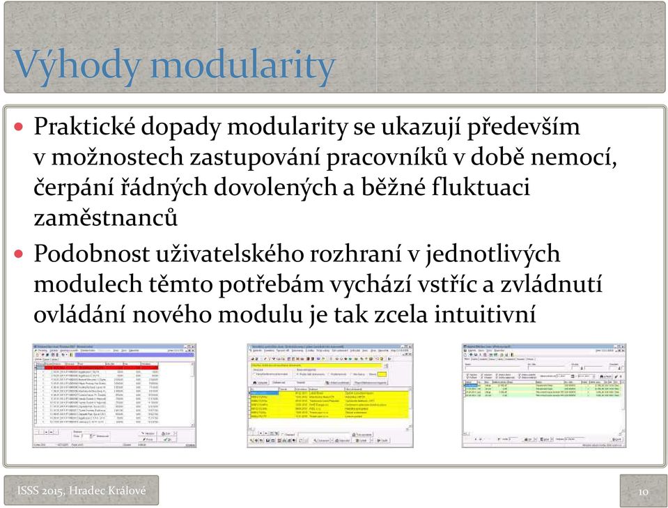 zaměstnanců Podobnost uživatelského rozhraní v jednotlivých modulech těmto