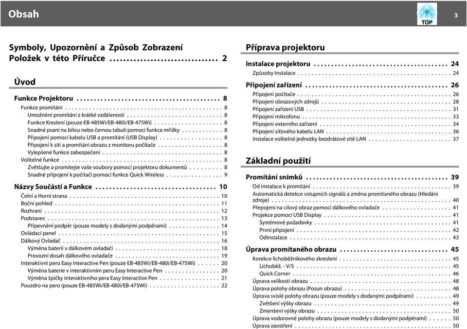 ..8 Připojení k síti promítání obrzu z monitoru počítče... 8 Vylepšené funkce zbezpečení...8 Volitelné funkce...8 Zvětšujte promítejte vše soubory pomocí projektoru dokumentů.