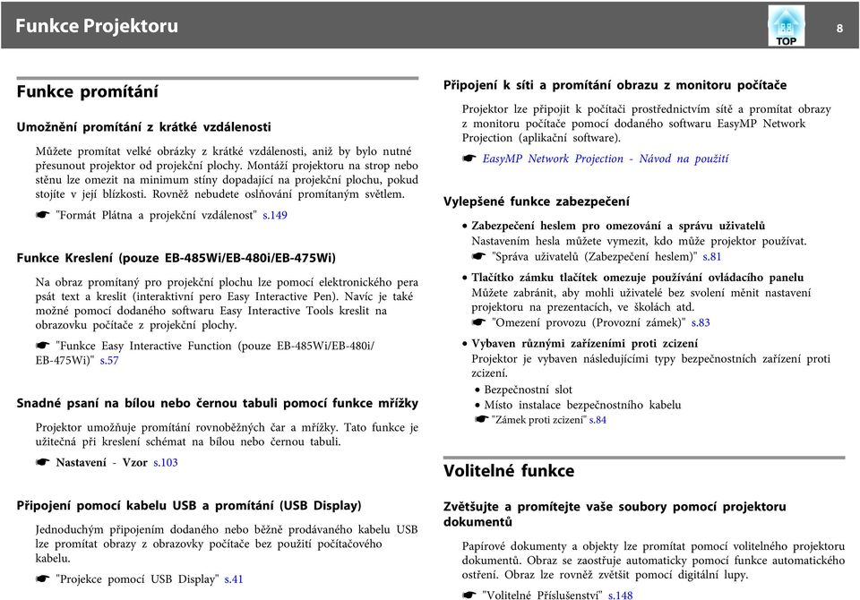 s "Formát Plátn projekční vzdálenost" s.