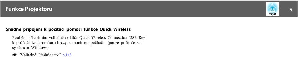 Connection USB Key k počítči lze promítt obrzy z monitoru počítče.