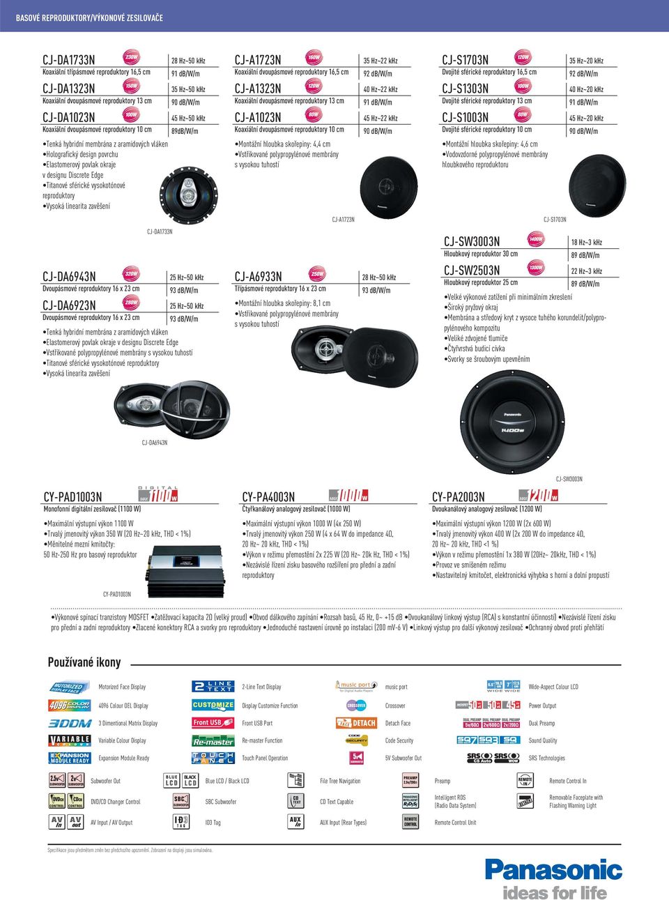 dvoupásmové reproduktory 10 cm 35 Hz~22 khz 92 db/w/m 40 Hz~22 khz 91 db/w/m 45 Hz~22 khz 90 db/w/m CJ-S1703N Dvojité sférické reproduktory 16,5 cm CJ-S1303N Dvojité sférické reproduktory 13 cm