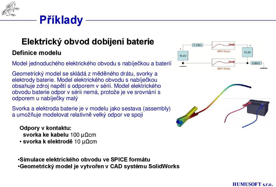 Model elektrického obvodu baterie odpor v sérii nemá, protože je ve srovnání s odporem u nabíječky malý Svorka a elektroda baterie je v modelu jako sestava (assembly)