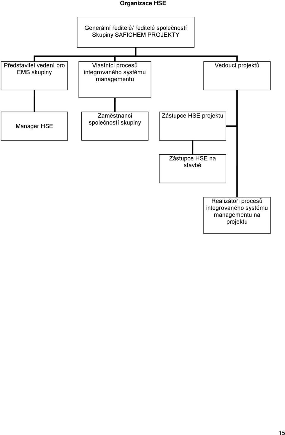 managementu Vedoucí projektů Manager HSE Zaměstnanci společností skupiny Zástupce HSE