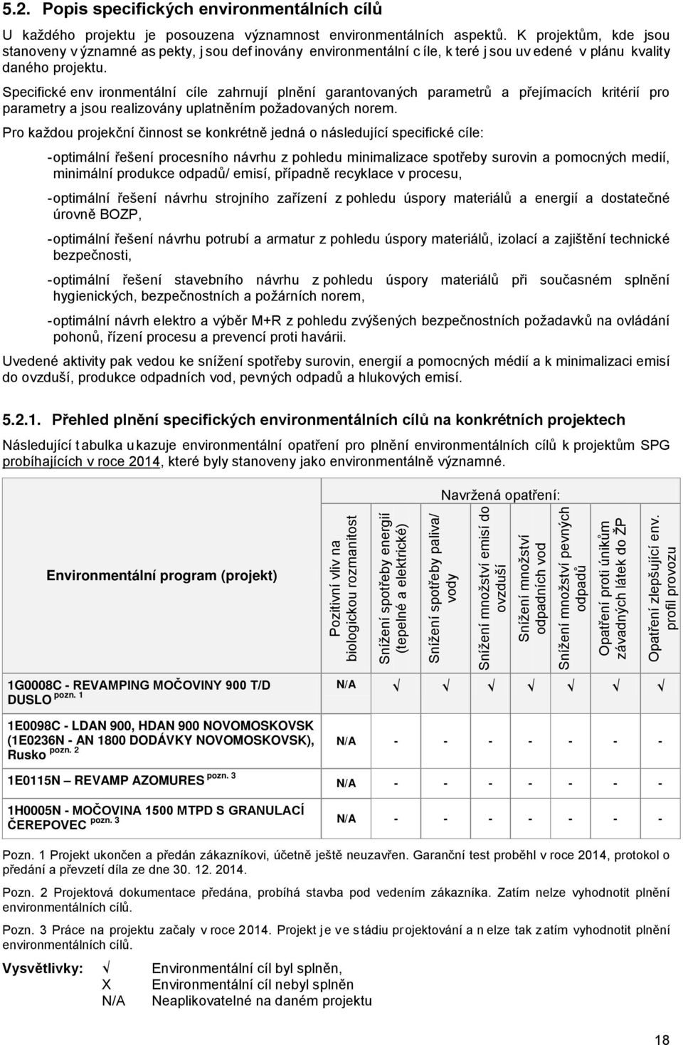 Specifické env ironmentální cíle zahrnují plnění garantovaných parametrů a přejímacích kritérií pro parametry a jsou realizovány uplatněním požadovaných norem.