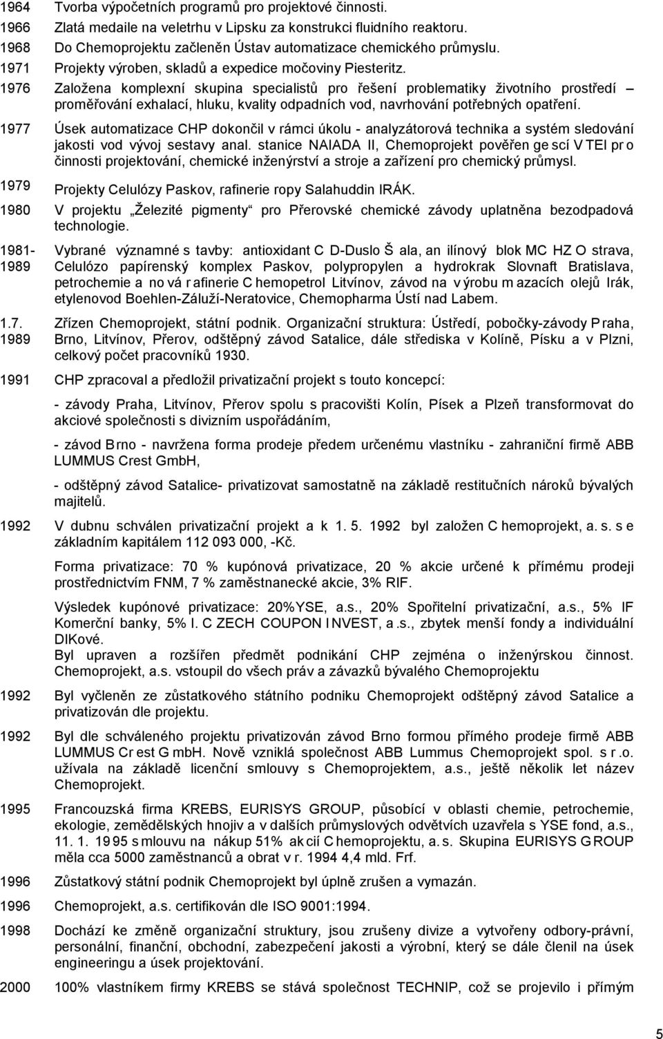 1976 Založena komplexní skupina specialistů pro řešení problematiky životního prostředí proměřování exhalací, hluku, kvality odpadních vod, navrhování potřebných opatření.