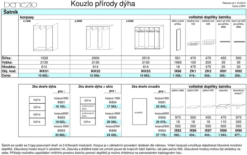 IKK53 IX88 ZK1 ZK2 IX91 IX92 10 683,- 12 569,- 15 083,- 1 208,- 519,- 558,- 200,- 200,- 2ks dveře dýha 2ks dveře dýha + sklo 2ks dveře zrcadlo pro : pro : pro : police velká police 500 police 455